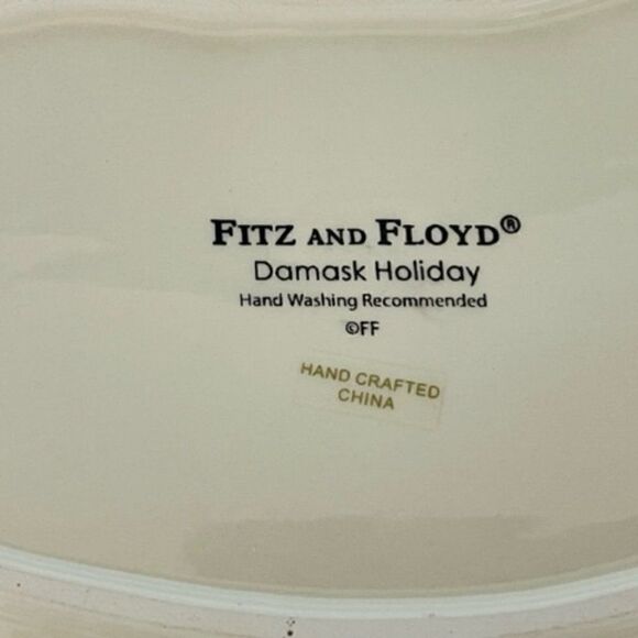 Fitz & Floyd Vintage Damask Sentiment Tray "Holiday Wishes"  9-5/8" Oval Plate - Picture 4 of 4
